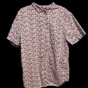 Men's Floral Short Sleeve Shirt - Red and White